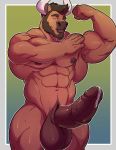  2018 5_fingers abs anthro areola balls beard bedroom_eyes biceps big_balls big_biceps big_muscles big_penis bovine brown_balls brown_eyes brown_hair brown_nipples brown_penis cattle dripping erection eyebrows facial_hair flexing front_view hair half-closed_eyes hand_on_arm hi_res horn huge_balls huge_muscles huge_penis humanoid_hands knuxlight long_penis looking_at_viewer male mammal manly medial_ring muscular muscular_arms muscular_legs muscular_male navel nipples nude open_mouth pecs penis pink_tongue pose precum presenting presenting_balls presenting_penis raised_arm seductive simple_background snout solo standing thick_penis thick_thighs tongue triceps vein veiny_penis white_horn 