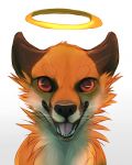  ambiguous_gender canine digital_media_(artwork) feral fox fur halo indycat looking_at_viewer mammal open_mouth orange_eyes orange_fur simple_background smile solo teeth tongue white_background 