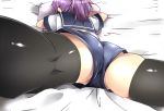  aoba_(kancolle) ass bed kantai_collection long_hair panties ponytail purple_hair sawamura_ao seifuku shorts spread_legs thighhighs underwear 