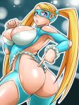  1girl ass blonde_hair breasts capcom highres large_breasts mask oreteki18kin rainbow_mika solo street_fighter sweat twintails 