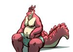  anthro belly clothing dragon dripping horn joebluefox looking_at_viewer male nipples overweight penis poking_out precum scalie solo underwear 