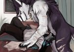  clothed clothed_sex clothing cum cum_in_mouth cum_inside cyberia desk duo fellatio fully_clothed hand_on_head lying male male/male office on_back oral paper pencil_(disambiguation) penis riku_tavash sergal sex size_difference standing throat_swabbing torakuta 