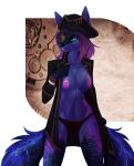  2018 2_tails alpha_channel big_nipples blue_fur breasts canine clothing coat cog cosmic_fur eye_patch eyeswings eyewear female fox fur green_eyes hair mammal multi_tail nipples panties pirate_hat purple_hair solo steampunk underwear vella_raksha 