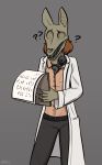  ? ambiguous_gender anthro canine clipboard clothing hair hi_res kea_(artist) mammal monster scp-1991 scp_foundation simple_background solo teeth 
