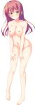  absurdres barefoot blush breasts collarbone eyebrows_visible_through_hair full_body green_eyes hands_on_thighs highres long_hair medium_breasts mitsui_tamaki navel nipples non-web_source nude official_art red_hair shougun-sama_wa_otoshigoro shouna_mitsuishi solo transparent_background 