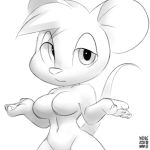  2018 5_fingers big_breasts big_ears breasts female hair half-closed_eyes looking_at_viewer mammal midriff mouse navel nude rodent shrug simple_background white_background wide_hips xylas 