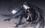  androgynous black_eyes black_hair bort character_name elbow_gloves flower gem_uniform_(houseki_no_kuni) gloves glowing houseki_no_kuni keibleh long_hair solo thighhighs very_long_hair 