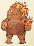  2016 3_toes 4_fingers alternate_color alternate_species anthro anthrofied belly biped brown_skin brown_spots collarbone fak&eacute;mon fangs featureless_crotch fire firefightdex fist flaming_hair frown full-length_portrait hair hatching_(technique) hi_res ivysaur looking_away male mfanjul mineral_fauna musclechub muscular muscular_male nintendo overweight overweight_male pecs pen_(artwork) pok&eacute;mon pok&eacute;mon_(species) pok&eacute;morph portrait red_eyes scalie shadow simple_background solo spots spotted_skin toes toony traditional_media_(artwork) video_games white_background 