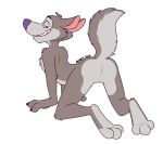  2018 3_toes all_fours anthro arched_back butt canine cheek_tuft chest_tuft chip_the_wolf claws cookie_crisp countershade_face countershade_tail countershade_torso countershading digital_media_(artwork) ears_back elbow_tufts eyebrows featureless_crotch full-length_portrait fur grey_countershading grey_fur grey_tail grin half-closed_eyes head_tuft knee_tuft looking_at_viewer looking_back male mammal multicolored_fur nude perineum portrait presenting presenting_hindquarters purple_nose raised_tail rear_view rotten_robbie shoulder_tuft signature simple_background smile solo teeth toes tuft two_tone_fur two_tone_tail white_background wolf 
