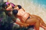  anthro beach bikini breasts clothing female fish hair looking_at_viewer lying marine navel on_back outside seaside shark smiju smile solo swimsuit wide_hips 