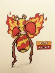 2016 abdomen alternate_color alternate_species ambiguous_gender antennae anthro arthropod beedrill biped boxing_gloves brown_body compound_eyes english_text fak&eacute;mon fire firefightdex flaming_wings foreshortening front_view full-length_portrait hi_res insect insect_wings looking_at_viewer marker_(artwork) mfanjul multicolored_body nintendo nude pok&eacute;mon pok&eacute;mon_(species) portrait pose punching red_body red_eyes red_wings semi-anthro shadow simple_background solo standing text toony traditional_media_(artwork) video_games white_background wings yellow_body 