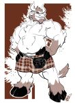  anthro belly big_belly bovine cattle clothed clothing eda hooves horn kilt male mammal muscular muscular_male smile solo standing topless 