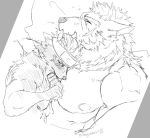  bed canine cuddling demon dog male male/male mammal marchosias muscular muscular_male nipples orenjimaru pecs size_difference sleeping tadatomo tokyo_afterschool_summoners wolf 