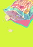  bag_of_chips chips chisuke food lying on_back original shiny yellow_background 