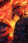  blonde_hair closed_mouth facial_hair fire hankuri hat link looking_away mario mario_(series) multicolored multicolored_clothes multiple_boys mustache pointy_ears short_hair sidelocks super_mario_bros. super_smash_bros. super_smash_bros._ultimate the_legend_of_zelda the_legend_of_zelda:_breath_of_the_wild uniform 