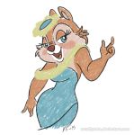  2015 4_fingers anthro blue_dress blue_eyes boa_(clothing) cheek_tuft chipmunk clarice_(disney) clothed clothing digital_drawing_(artwork) digital_media_(artwork) disney dress eyelashes female flower fur half-closed_eyes looking_at_viewer mammal open_mouth open_smile plant red_nose rodent scruffytoto simple_background smile solo tan_fur tuft url watermark white_background 