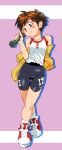  bike_shorts blue_eyes brown_hair commentary_request full_body hanaoka_isami onnaski shoes short_hair sneakers solo tobe!_isami white_legwear 