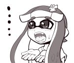  ... 1girl blush domino_mask female greyscale hair_ornament hairpin hands_up inkling long_hair monochrome open_mouth saliva shirt short_sleeves simple_background solo splatoon sweat teeth tentacle tentacle_hair tongue tongue_out twintails upper_body usa_(dai9c_carnival) white_background 