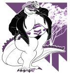  anthro big_breasts breasts clothed clothing crocodile crocodilian eda eyewear facial_piercing female glasses hat huge_breasts nose_piercing obese open_jacket open_mouth overweight piercing reptile scalie septum_piercing smile solo standing underwear 