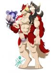  2018 anthro canine fire fur magic male mammal muscular penis red_fur rex_(takemoto_arashi) size_difference wolf 