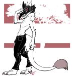  3_toes anthro clothed clothing eda looking_at_viewer male mask open_mouth restricted_palette sergal solo standing toes topless 