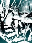  3k cape double-breasted electricity elizabeth_tower fate/grand_order fate_(series) hand_on_hip highres long_hair male_focus military military_uniform monochrome nikola_tesla_(fate/grand_order) solo uniform 