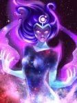  1girl bodysuit crymsonette lipstick long_hair looking_at_viewer pink_eyes purple_hair rick_and_morty solo space stars supernova_(rick_and_morty) 