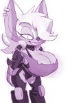  anthro bat big_breasts bigdad breasts cleavage clothed clothing ear_piercing female hair makeup mammal piercing rouge_the_bat smile solo sonic_(series) standing 