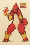  1_horn 2016 3_toes ambiguous_gender angry anthro bandage biped charmeleon claws countershade_tail countershade_torso countershading english_text facial_markings fak&eacute;mon featureless_crotch fighting_stance fire firefightdex fist flaming_tail flat_chested front_view frown full-length_portrait half-closed_eyes hatching_(technique) hi_res horn humanoid_hands long_tail markings mfanjul mostly_nude multicolored_skin nintendo orange_markings pen_(artwork) pok&eacute;mon pok&eacute;mon_(species) portrait raised_arm red_horn red_skin red_tail reptile scalie shadow simple_background solo text toe_claws toes toony traditional_media_(artwork) two_tone_skin two_tone_tail video_games white_background white_claws white_countershading white_skin white_tail 