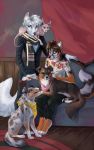  ambiguous_gender anthro bandanna canine clothed clothing demicoeur family family_portrait feline feral fox fur group hair looking_at_viewer male mammal scarf sitting standing 