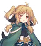  ahoge animal_ears annoyed brown_hair cape character_request detached_sleeves jiang-ge long_hair looking_at_viewer open_mouth red_eyes simple_background solo tail twintails white_background 