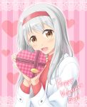  blush brown_eyes dress grey_hair hairband heart kantai_collection long_hair personificauon shoukaku_(kantai_collection) smile valentines 