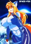  2018 amakuchi anthro big_breasts blush bodysuit breasts canine clothed clothing female fox foxy-rena hair kemono looking_at_viewer mammal nipple_buldge shiny skinsuit smile solo thick_thighs tight_clothing 