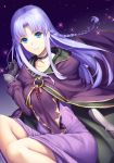  cape caster_(fate/stay_night) dress fate/stay_night long_hair magician purple_hair smile violet_eyes 
