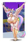  2018 anthro anthrofied big_breasts biped blue_hair breasts clothed clothing cutie_mark digital_media_(artwork) equine eyeshadow feathered_wings feathers female friendship_is_magic front_view fur green_hair green_tail hair hair_over_eye horn huge_breasts invalid_background long_hair looking_at_viewer makeup mammal mrkashkiet multicolored_hair multicolored_tail my_little_pony pink_hair pink_tail portrait princess_celestia_(mlp) purple_eyes purple_hair simple_background solo spread_wings standing tongue unicorn_horn white_background white_feathers white_fur white_horn white_wings winged_unicorn wings 