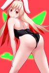  1girl animal_ears arc_system_works artist_request ass backless_outfit bare_shoulders blush bunny_ears bunnysuit fake_animal_ears guilty_gear guilty_gear_xrd guilty_gear_xrd:_revelator jack-o_(guilty_gear) jack-o_valentine leaning leaning_forward leotard long_hair looking_at_viewer multicolored_hair platinum_blonde red_eyes red_hair shiny shiny_clothes shiny_hair shiny_skin smile solo very_long_hair 