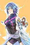  aqua_(kingdom_hearts) bad_id bad_pixiv_id bike_shorts blonde_hair blue_eyes blue_hair breasts brown_hair corset detached_sleeves kingdom_hearts kingdom_hearts_birth_by_sleep looking_at_viewer m3_(mmm003) medium_breasts medium_hair short_hair terra_(kingdom_hearts) thighhighs ventus 