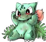  2016 blush claws doneru female feral flora_fauna green_body ivysaur larvitar looking_at_viewer nintendo plant pok&eacute;mon pok&eacute;mon_(species) pussy simple_background solo standing sweat video_games white_background 