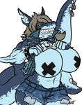  anthro big_breasts breasts collar eda female fish huge_breasts looking_at_viewer marine nipple_tape open_jacket pasties shark slightly_chubby smile solo tape voluptuous 