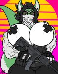  anthro big_breasts breasts clothing eda eyewear female fish gun huge_breasts looking_at_viewer marine muscular muscular_female nipple_tape pasties ranged_weapon shark sharp_teeth solo sunglasses tape teeth thick_thighs tight_clothing veiny_muscles voluptuous weapon 