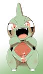  2016 anthro blush censor_bar censored doneru erection gradient_background green_body larvitar looking_at_viewer male nintendo open_mouth penis pok&eacute;mon pok&eacute;mon_(species) red_eyes red_penis simple_background solo standing video_games 