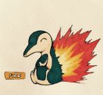  1_toe 2017 alternate_color ambiguous_gender claws countershade_face countershade_torso countershading cyndaquil english_text eyes_closed feral fire firefightdex full-length_portrait green_body hatching_(technique) looking_away mammal marker_(artwork) mfanjul mixed_media nintendo nude pen_(artwork) pok&eacute;mon pok&eacute;mon_(species) portrait shadow side_view simple_background sitting snout solo tan_body tan_countershading text toe_claws toony traditional_media_(artwork) two_tone_body video_games white_background white_claws 