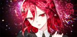  ahoge androgynous frown gem gem_uniform_(houseki_no_kuni) hand_on_own_shoulder houseki_no_kuni medium_hair mercury myoya open_mouth red_eyes red_hair shinsha_(houseki_no_kuni) solo sparkle tears 