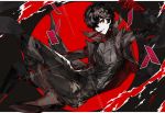  amamiya_ren black_hair gloves male_focus mask mo_(mocopo) pants persona persona_5 plaid plaid_pants red_gloves short_hair simple_background solo 