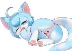  1girl anus artist_request ass blue_eyes blue_hair cat cat_busters censored furry pussy short_hair solo 