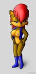  anthro blue_eyes boots breasts chipmunk female hair jacket knownvortex mammal nipples red_hair rodent sally_acorn sega solo sonic_(series) sonic_team 