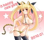  2010 animal_ears animal_print bikini blonde_hair blush breasts covered_nipples fate_testarossa large_breasts long_hair lyrical_nanoha mahou_shoujo_lyrical_nanoha micro_bikini narutaki_shin new_year nipples red_eyes see-through solo star swimsuit tail thighhighs tiger_ears tiger_print tiger_tail twintails 