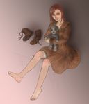  1girl barefoot breasts diana diana_(rule_of_rose) feet red_eyes red_hair rule_of_rose shoes_removed solo 