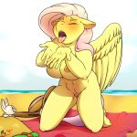  2018 5_fingers absurd_res angel_(mlp) anthro areola bag barefoot beach big_breasts blush breasts drooling duo equine eyebrows eyes_closed feathered_wings feathers female feral floppy_ears fluttershy_(mlp) friendship_is_magic hair hat hi_res horn kneeling lagomorph male mammal mr.smile my_little_pony navel nipples nude open_mouth outside pink_hair portrait pubes pussy rabbit saliva seaside signature sky solo_focus tears teeth thick_thighs tongue tongue_out towel water winged_unicorn wings yellow_feathers 