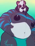  anthro bear big_muscles bulge fur male mammal marlon.cores musclegut muscular muscular_male nipples overweight panda simple_background solo 